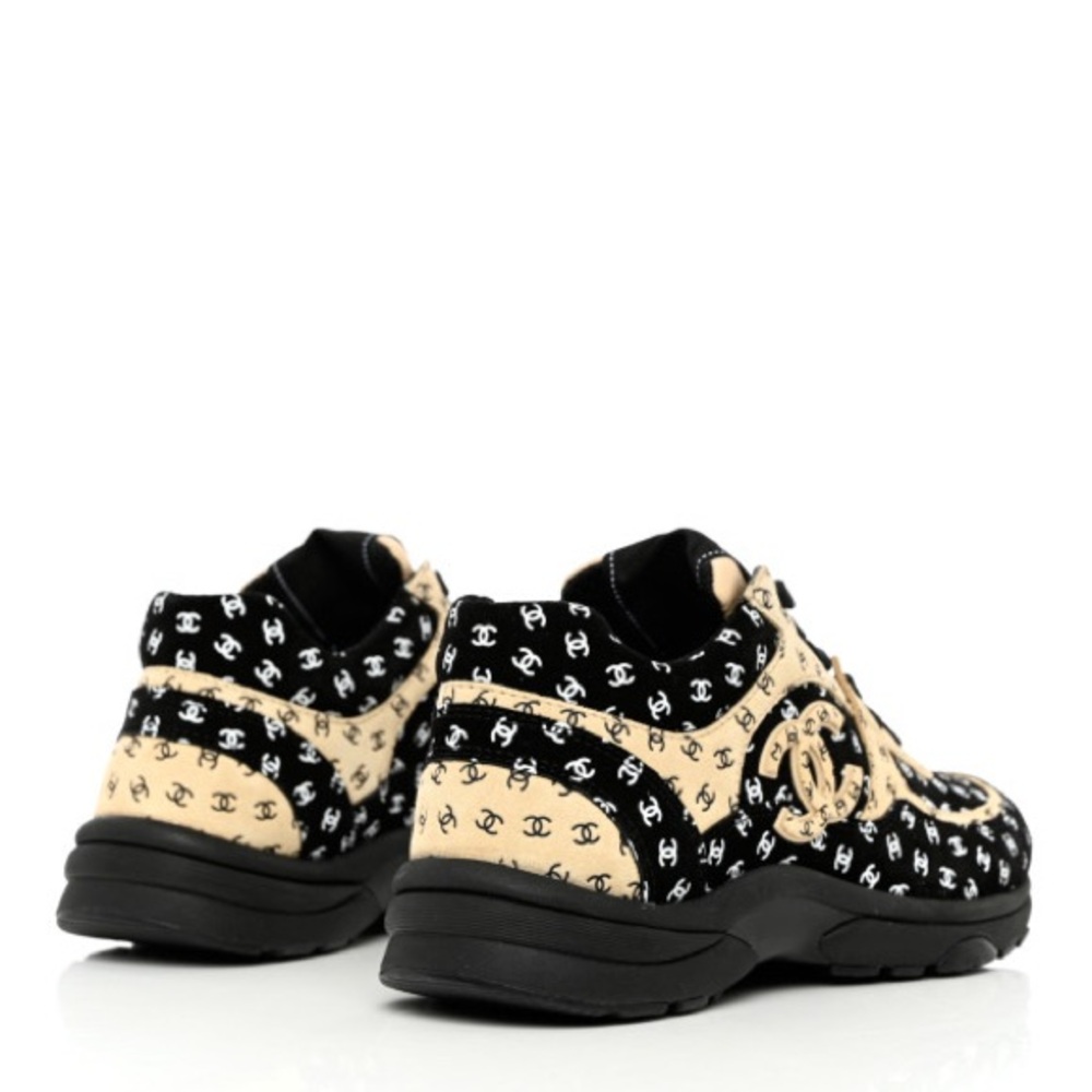 CHANEL Nylon Suede Calfskin Printed CC Sneakers - Picture 6 of 10